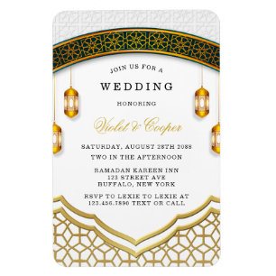 Magnet Flexible Modern White and Gold Islamic Wedding Invitation