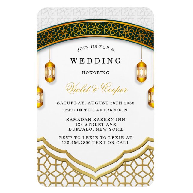 Magnet Flexible Modern White and Gold Islamic Wedding Invitation (Vertical)