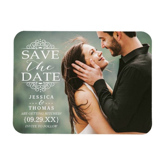Magnet Flexible Modern White Swirls | Custom Photo Save The Date (Horizontal)