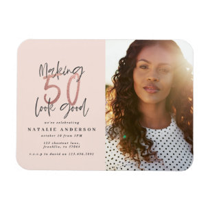 Magnet Flexible Moderne 50e anniversaire chic typographie or rose