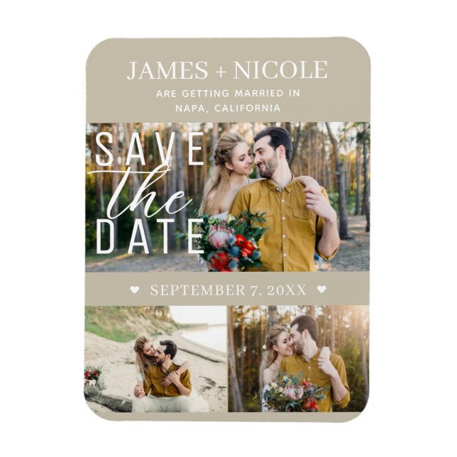 Magnet Flexible Moderne beige sable Enregistrer la date Mariage 3  (Vertical)