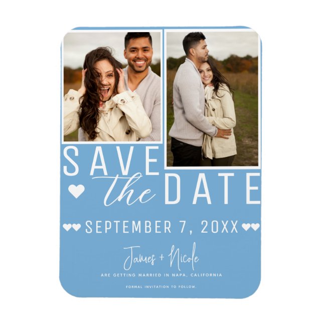 Magnet Flexible Moderne Bleu Clair Enregistrer la Date 2 Photo de  (Vertical)