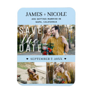 Magnet Flexible Moderne Bleu Clair Enregistrer la Date Mariage 3 P