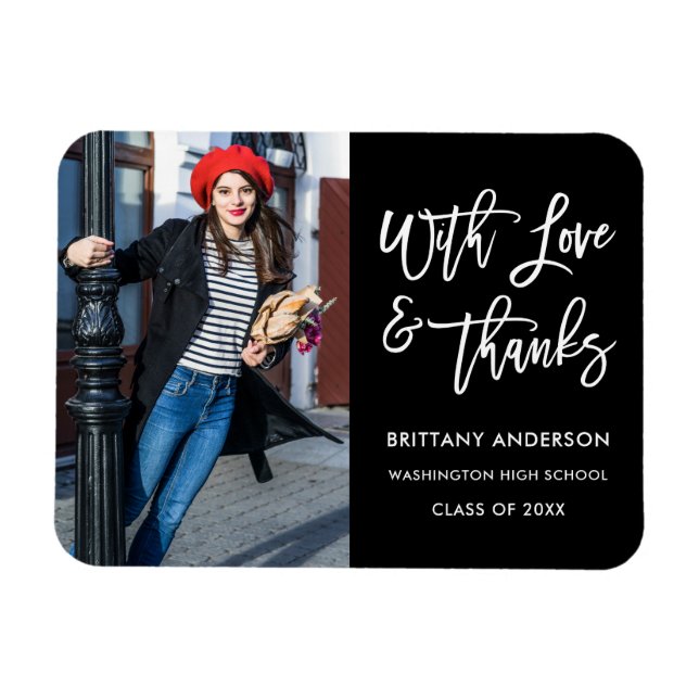 Magnet Flexible Moderne Brush Script Love Merci Graduation (Horizontal)