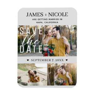 Magnet Flexible Moderne carte de sauvegarde de mariage 3 photos gr