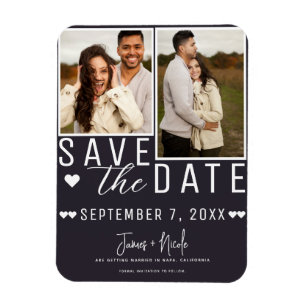 Magnet Flexible Moderne Charcoal Grey Save the Date 2 Photo Mariag
