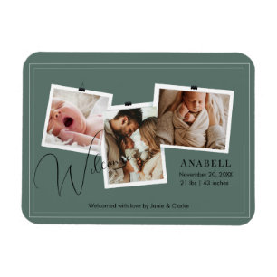 Magnet Flexible Moderne Collage de Naissance en Zigzag Vert Sauge 