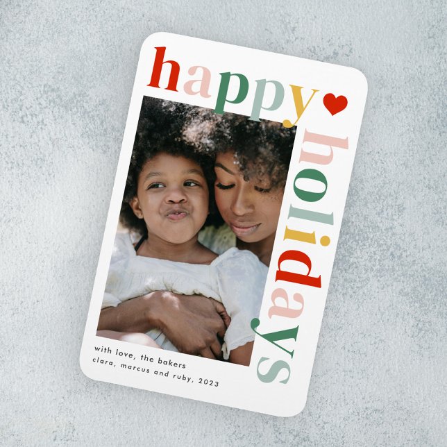 Magnet Flexible Moderne coloré Joyeux vacances photo (Modern colorful typography happy holidays photo holiday card magnet.)