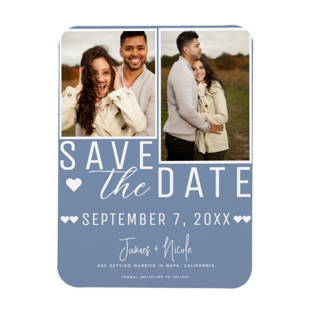 Magnet Flexible Moderne Dusty Blue Enregistrer la date 2 Mariage p (Vertical)