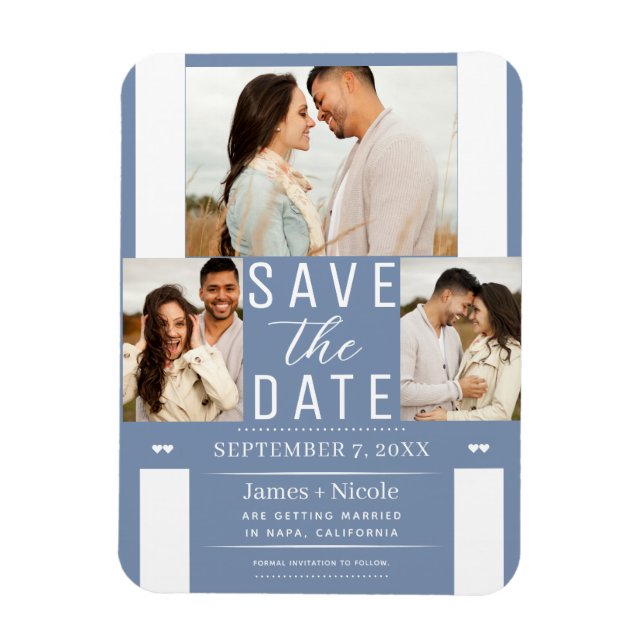 Magnet Flexible Moderne Dusty Blue Enregistrer la date Mariage Pho (Vertical)