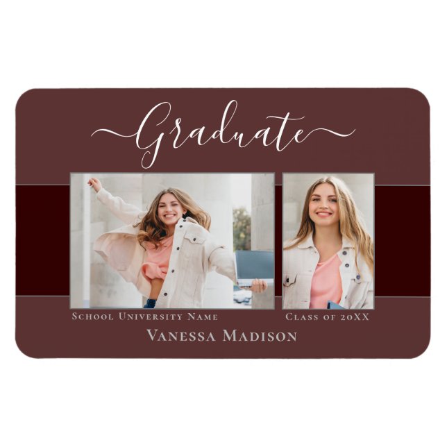 Magnet Flexible Moderne | Elegant 2 Photo Grad Faire-part (Horizontal)