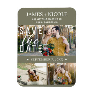 Magnet Flexible Moderne Étiquette de Mariage Vert Olive Enregistre
