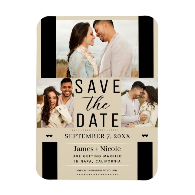 Magnet Flexible Moderne Faire-Part de Mariage Trois Photos Teinte  (Vertical)
