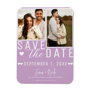 Magnet Flexible Moderne Faire-Part de Mariage Violet Lilas avec 2 