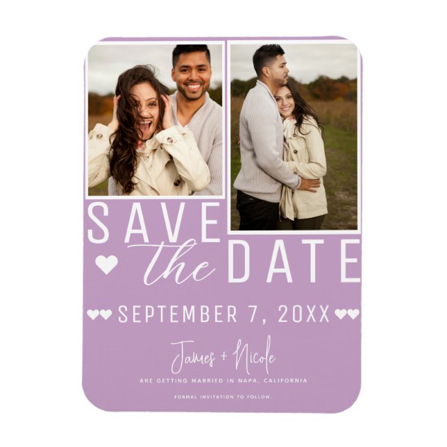 Magnet Flexible Moderne Faire-Part de Mariage Violet Lilas avec 2  (Vertical)