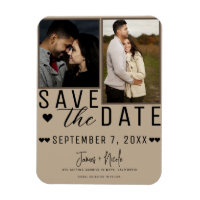 Moderne Faire-Part Mariage Deux Photos Beige Amand