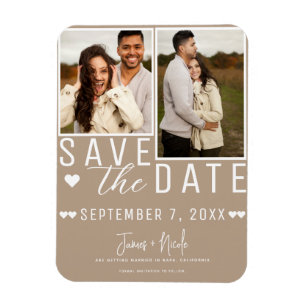 Magnet Flexible Moderne Faire-Part Mariage Photo 2 Beige Contempor