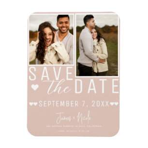 Magnet Flexible Moderne Faire-Part Mariage Rose Beige 2 Photos