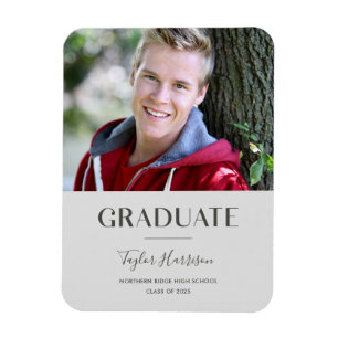 Magnet Flexible Moderne Gris 2025 Graduate Photo Grad Faire-part