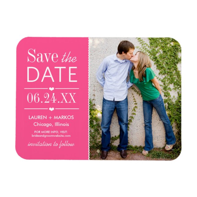 Magnet Flexible Moderne Hot Pink Hearts Mariage Photo Enregistrer  (Horizontal)