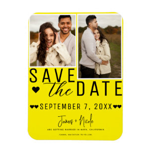 Magnet Flexible Moderne Jaune Clair Enregistrer la Date 2 Photo Ma