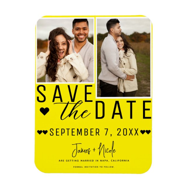 Magnet Flexible Moderne Jaune Clair Enregistrer la Date 2 Photo Ma (Vertical)