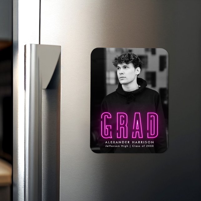 Magnet Flexible Moderne Magenta Neon Diplôme de Photo Vertical (Créateur téléchargé)