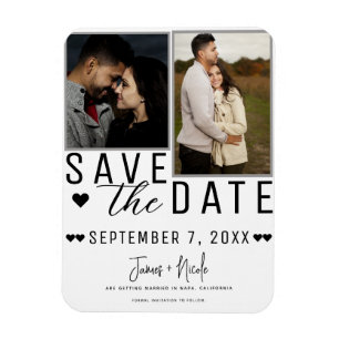 Magnet Flexible Moderne Mariage Blanc & Gris Enregistrer la Date 2