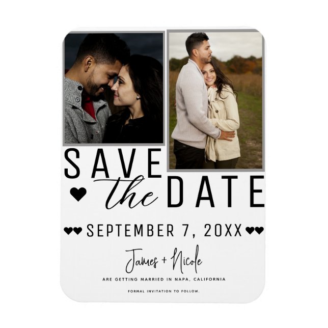 Magnet Flexible Moderne Mariage Blanc & Gris Enregistrer la Date 2 (Vertical)