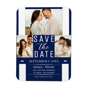 Magnet Flexible Moderne mariage bleu et blanc avec 3 photos de car