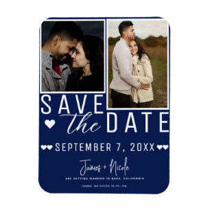 Magnet Flexible Moderne mariage bleu et blanc, carte de sauvegarde