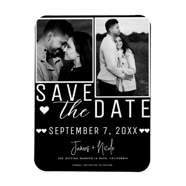 Magnet Flexible Moderne Mariage En Noir Et Blanc Enregistrer La Da (Vertical)