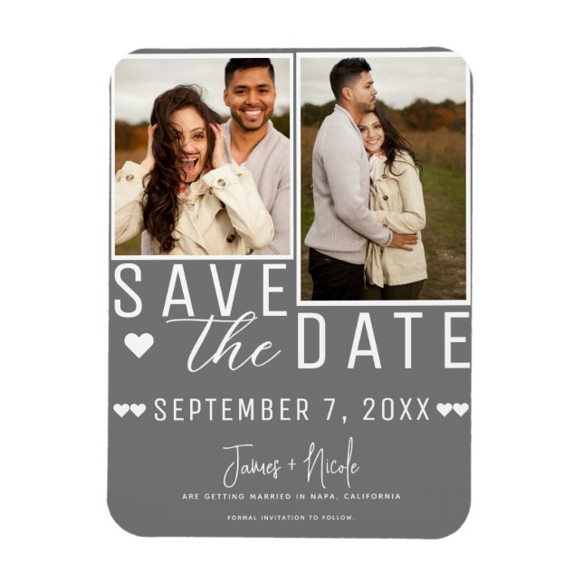 Magnet Flexible Moderne Mariage Gris & Blanc Enregistrer la Date 2 (Vertical)