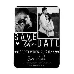 Magnet Flexible Moderne Mariage Noir & Blanc Enregistrer la Date 2