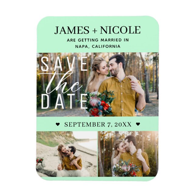 Magnet Flexible Moderne Mint Green Enregistrer la date Mariage 3 p (Vertical)