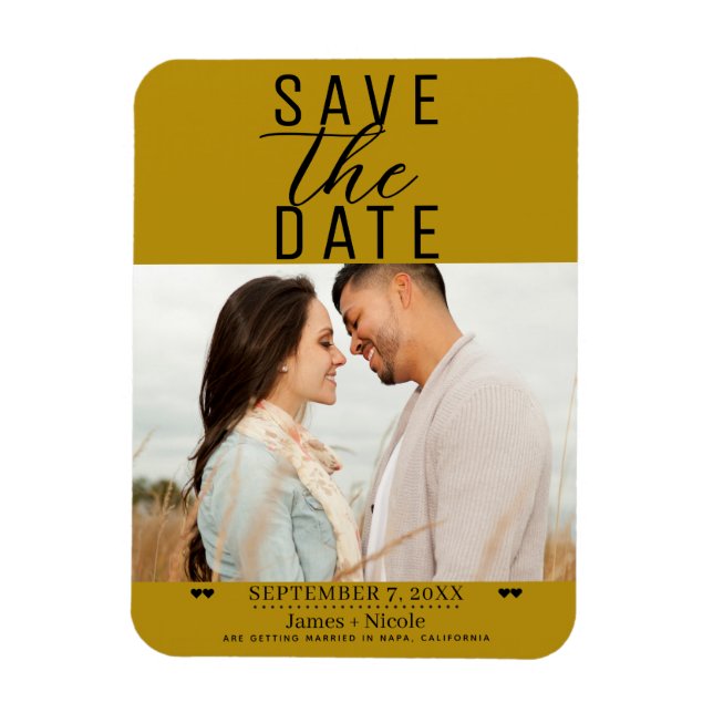 Magnet Flexible Moderne moutarde or Enregistrer la date Mariage Ph (Vertical)