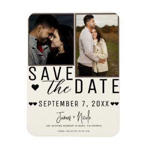 Magnet Flexible Moderne Off White Save the Date 2 Photo Mariage
