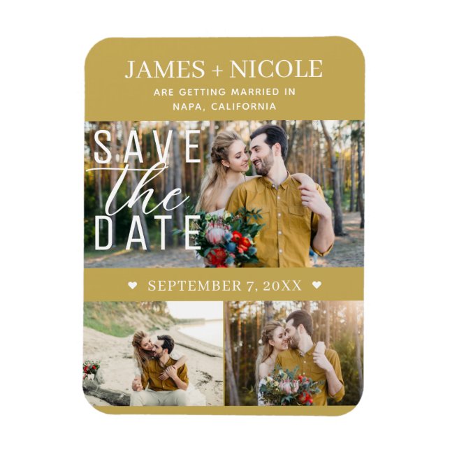 Magnet Flexible Moderne Or Save the Date Mariage 3 Photos (Vertical)