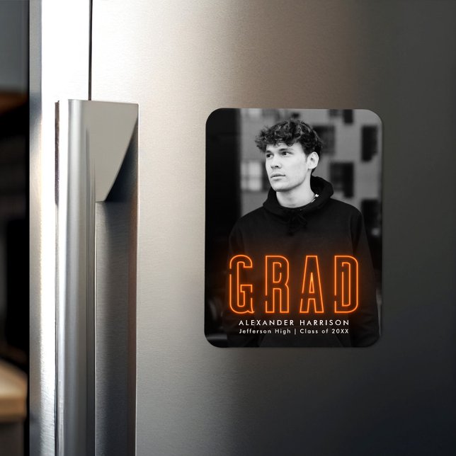 Magnet Flexible Moderne Orange Neon Diplôme de Photo Vertical (Créateur téléchargé)