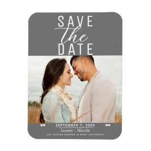 Magnet Flexible Moderne Photo de mariage gris et blanc pour annonc