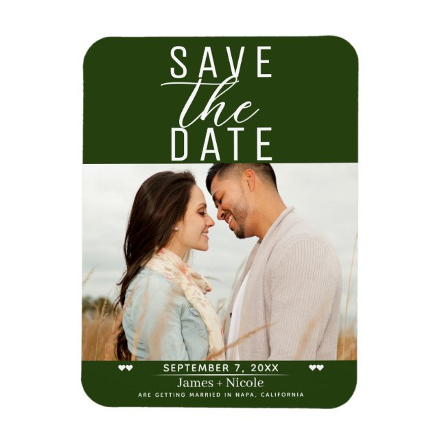 Magnet Flexible Moderne Photo de Mariage Vert Émeraude Enregistrer (Vertical)
