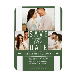 Magnet Flexible Moderne Photo de mariage Vert Save the Date