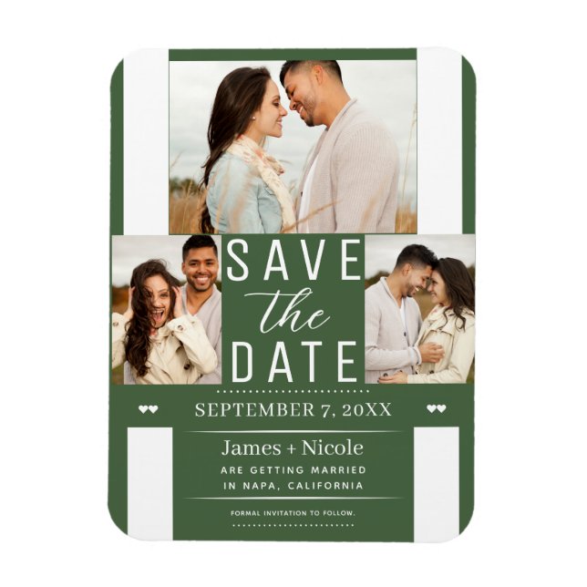 Magnet Flexible Moderne Photo de mariage Vert Save the Date (Vertical)