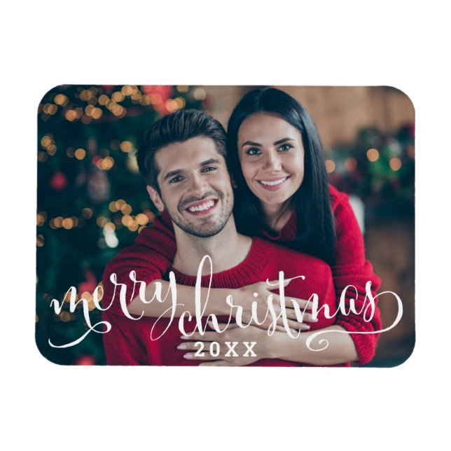 Magnet Flexible Moderne Photo de Noël « Joyeux Noël » écriture bla (Horizontal)
