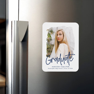 Magnet Flexible Moderne Preppy Navy Script Photo Graduation
