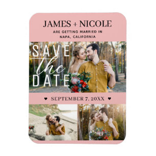 Magnet Flexible Moderne rose pêche Save the Date Mariage 3 Photos