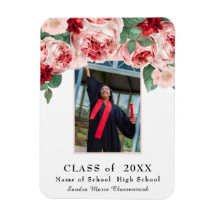Magnet Flexible Moderne, Rose rose faire-part de graduation floral