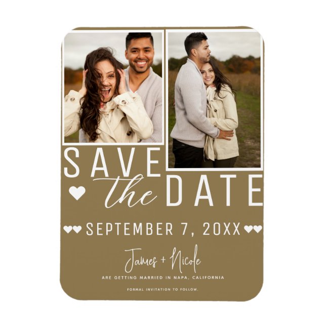 Magnet Flexible Moderne Rustique Marron Save the Date 2 Photo Mari (Vertical)
