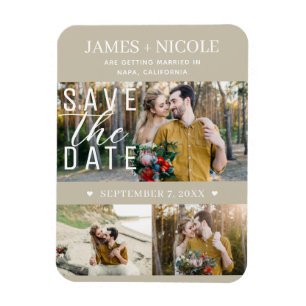 Magnet Flexible Moderne Sable Beige Économisez la Date Mariage 3 P