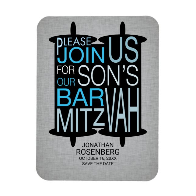 Magnet Flexible Moderne Torah Grey Bar Mitzvah Enregistrer la date (Vertical)